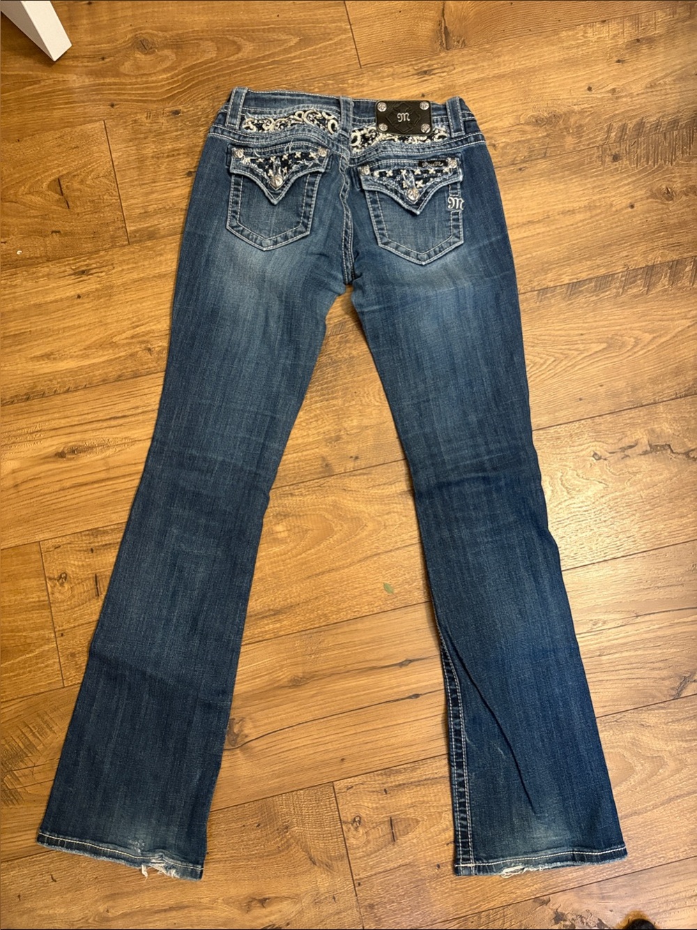 Miss Me Dark Blue Flare Jeans with Embellished Back Pockets